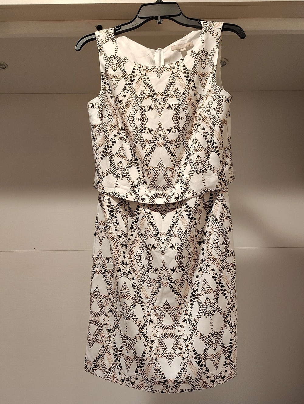 Banana Republic Ivory Midi Dress with Black and Tan Geometric Print